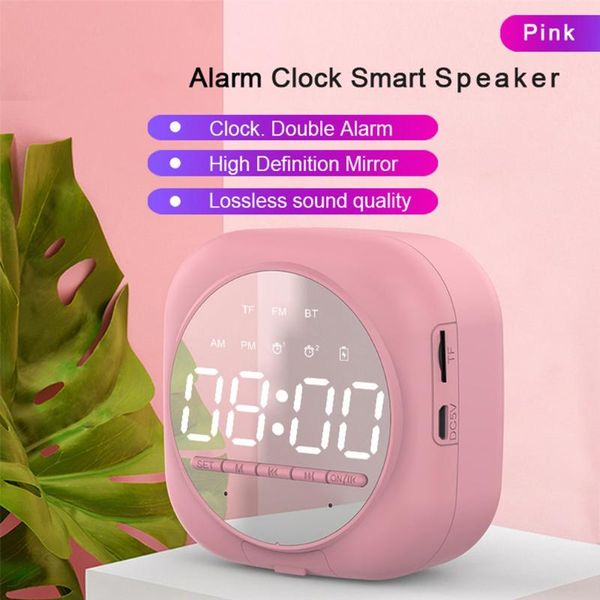 

other clocks & accessories digital led mirror alarm clock snooze table wake up light dual wireless speaker fm radio stereo sound