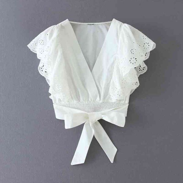 

women cross v neck hem elastic bow tie casual kimono smock blouse lady out ruffles shirt chic blusas, White