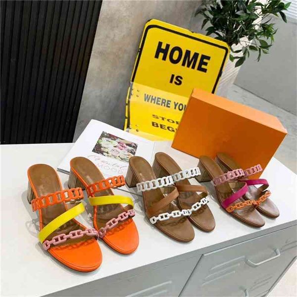 

summer women sandals thick heel strap flat bottom rivet roulis chain, Black