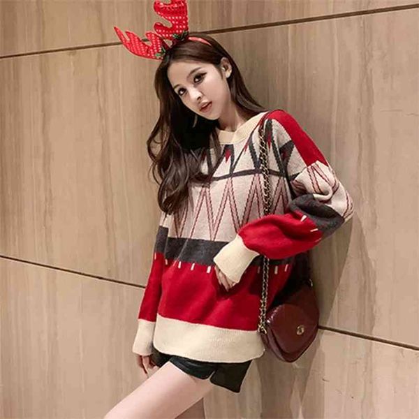 

christmas sweater women autumn and winter thick bottoming long-sleeved female students korean loose pullover 210427, White;black
