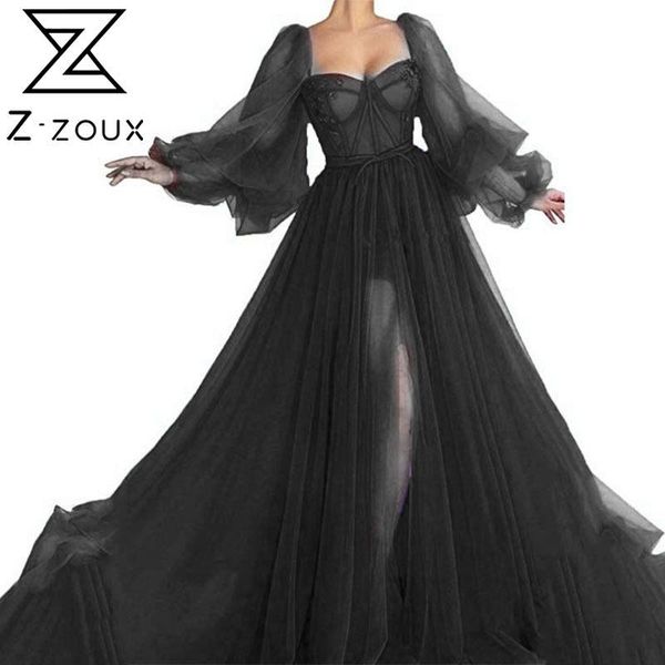 

women dress lantern sleeve prom dresses long plus size vintage mesh black red 210524, Black;gray