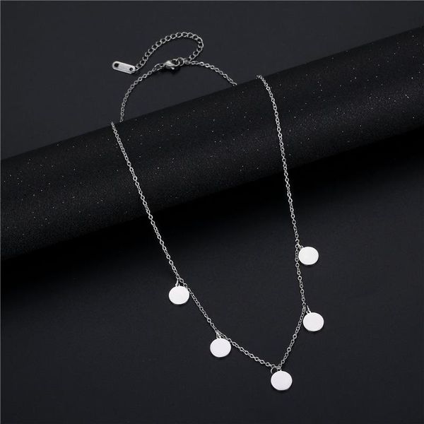 

chains bohemian style stainless steel round brand necklace female disc beach clavicle chain tassel, Silver
