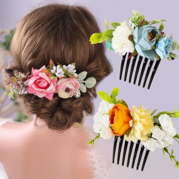 

hair accessories flower comb headwear women bride wedding plastic rose floral crown forest po bridal headpiece