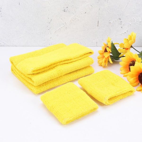 

sweatbands set stretchy sports headband wristbands elbow pad for men and yellow wrist support, Black;red