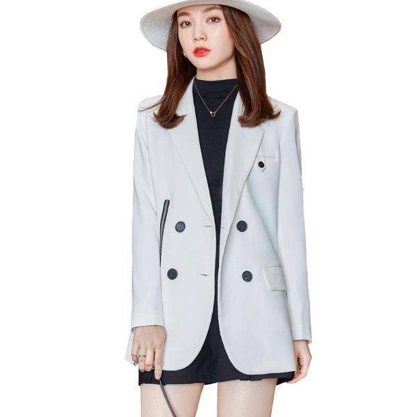 

women's suits & blazers arrival casual autumn ladies women blazer with zipper fashion blue white khaki black female double breasted sol, White;black