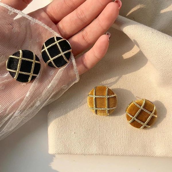 

stud vintage geometric button shape earrings female bohemia round trendy large big lint for women jewelry, Golden;silver