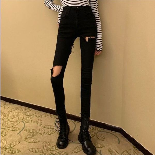 

black front and back hole pants autumn spice girl red slim, Blue