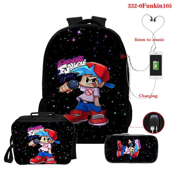 

backpack 3 set/pcs teenage girls schoolbag friday night funkin cosplay shoulder bag lunch student back to school
