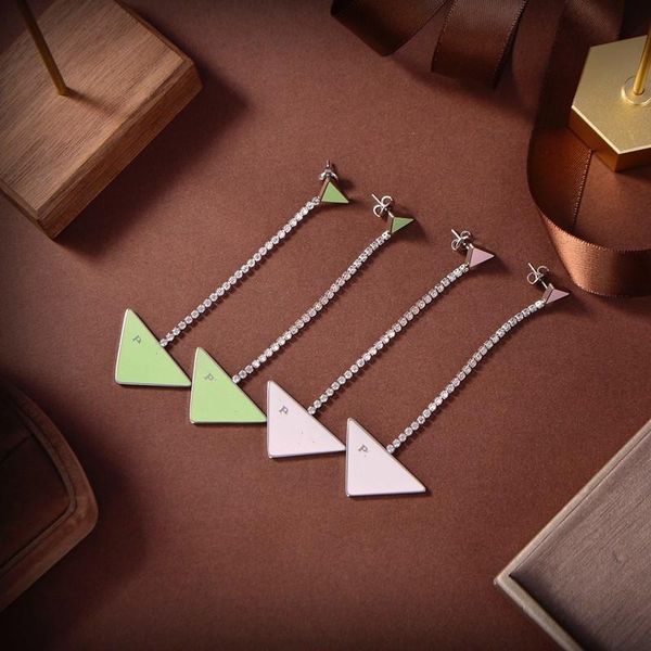 

good quality triangle long dangle earrrings for women p letter full rhinestone crystal chains earring party wedding drop jewelry accessories, Silver