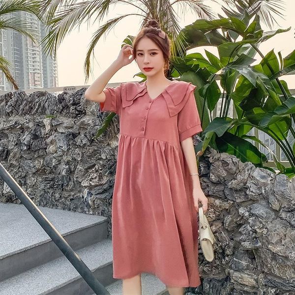 

maternity dresses summer korean fashion thin chiffon dress sweet large size loose clothes for pregnant women lapel pregnancy clothing1, White