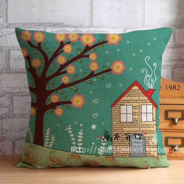 

cushion/decorative pillow 1pcs lover's tree printed 45x45cm/17.7x17.7'' linen cotton cushion for sofa decorative throw office