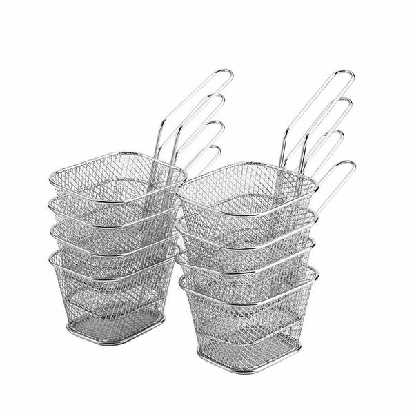 

8pcs mini fry baskets stainless steel fryer basket strainer serving presentation cooking french fries kitchen to colanders & strainers
