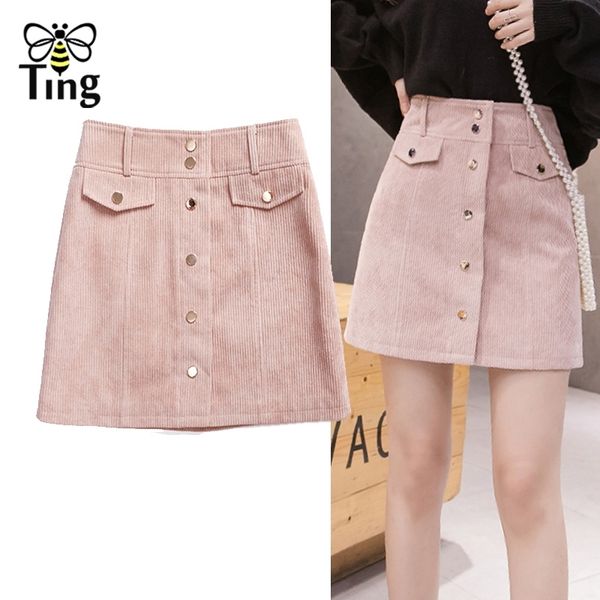 

women corduroy spring skirt high waist zipper office short skirts button female casual streetwear straight mini 210513, Black