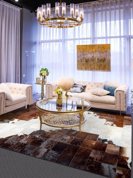 

carpets 2021 hand stitching cowhide rectangle carpets, the sitting room bedroom rugs,sofa geometric custom large carpet.