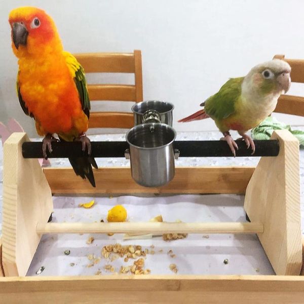 

other bird supplies 30*15*14cm diy wooden parrot playground perch with swing ladders feeder tray play game stand breeding nest