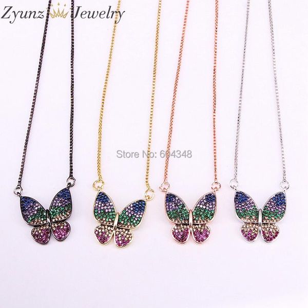 

pendant necklaces 5pcs fashion gold/rose gold/black/silver color rainbow colorful cz butterfly necklace metal chain