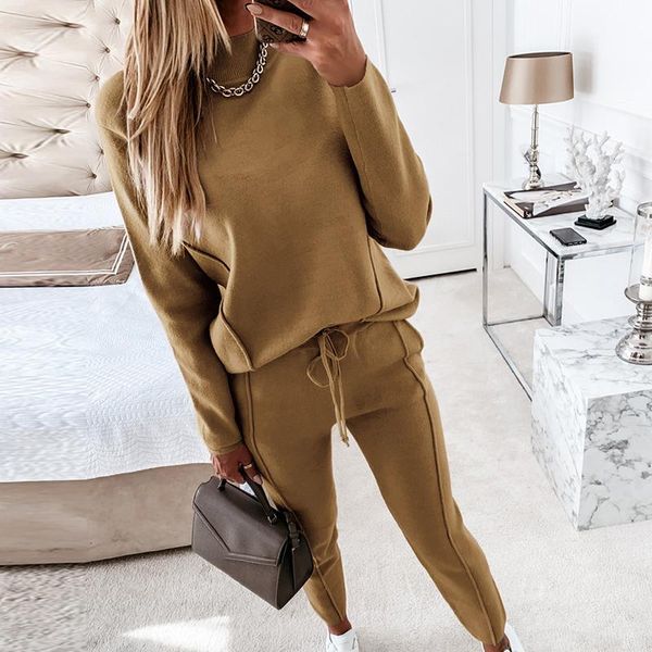 

women's two piece pants woman tracksuit turtleneck sweatshirt drawstring suit female tracksuits autumn casual long sleeve pullover spor, White