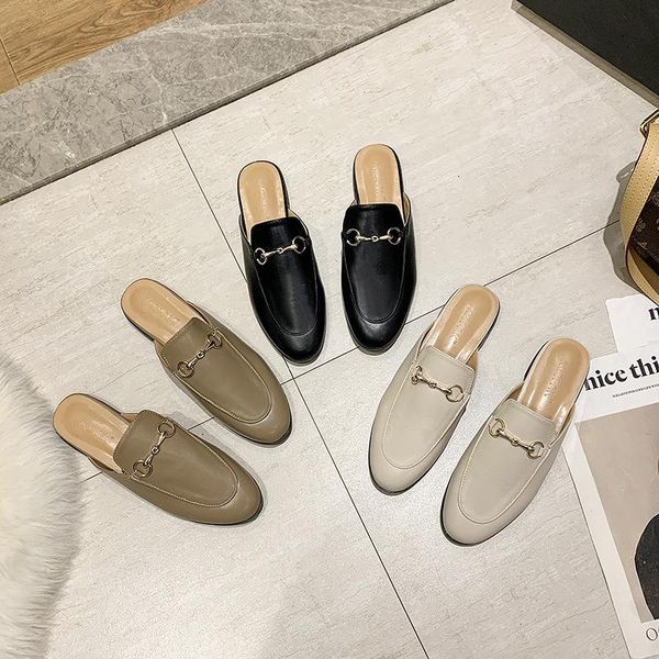 

slippers khaki summer sandals women 2021 designer shoes white flats fur mules black loafer 5 - 10 35-43 size