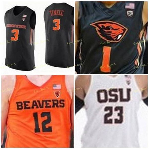 

ncaa college oregon state beavers basketball jersey 1 stephen thompson jr 3 tres tinkle 5 ethan thompson custom stitched, Black