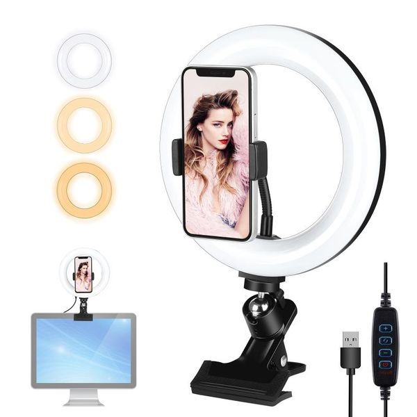 

flash heads puluz 10.2 7.9 inch 26 20 cm ring light + monitor clip usb 3 modes dimmable dual color temperature led selfie po video lights