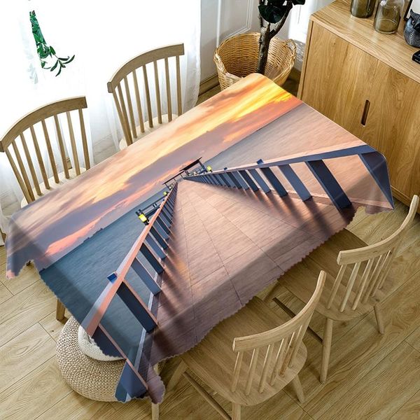 

table cloth seascape pattern thicken cotton tablecloth 3d sunset and forest dustproof washable rectangular round