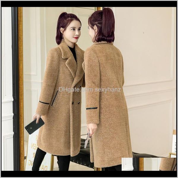 

wool blends outerwear & coats clothing apparel drop delivery mink medium length 2021 winter womens wear small thick white woolen coat mpgg8, Black