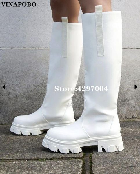 

boots vinapobo 2021 fashion women genuine leather square heels round toe platform over the knee black rice white