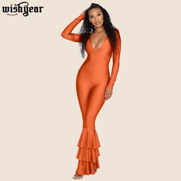 

women's jumpsuits & rompers skinny pleated flare legging women jumpsuit v-neck romper long sleeve autumn winter playsuit club outfits s, Black;white