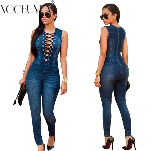 

women's jumpsuits & rompers voobuyla sleeveless women denim jumpsuit 2021 spring autumn blue jean bodsuit feminino size s-2xl playsuits, Black;white