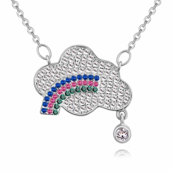 

pendant necklaces tongkwok zirconia micro inlays fashion heart tassel 3 color necklace for women valentine's gift 130981, Silver