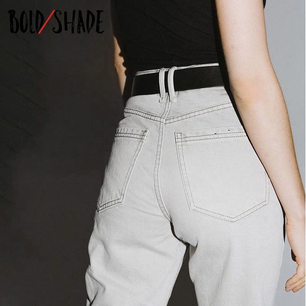 

bold shade indie 90s streetwear denim jeans fashion skater girl style high waist baggy pants solid women white straight trousers women', Blue