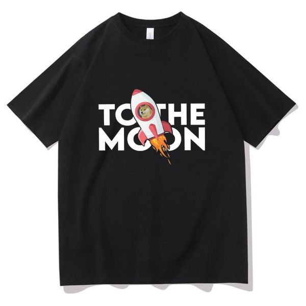 

running jerseys to the moon rocket dogecoin bitcion art satoshi nakamoto t shirt vintage oversized o-neck tshirt men's fashion loose str, Black;blue