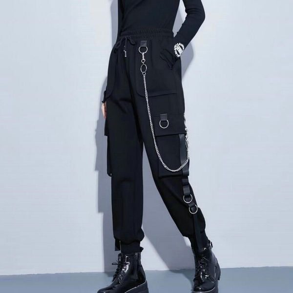 

women's pants & capris streetwear cargo women casual joggers black high waist loose female trousers korean style ribbon ladies drop, Black;white