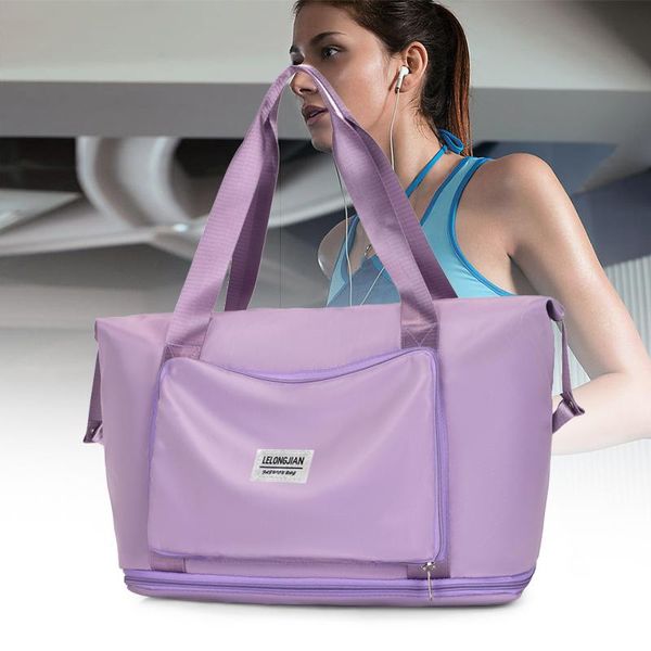 

duffel bags nylon waterproof can fold expan high capacity dry and wet separation multi-purpose outdoor sport beach women's travel tote
