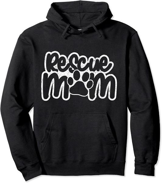 

men's hoodies & sweatshirts cute dog adoption rescue - mom pullover hoodie, Black
