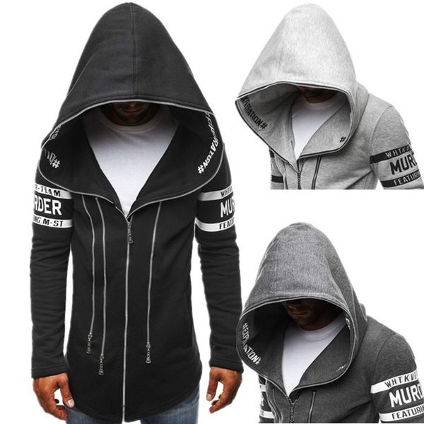 

tracksuit men's hooded hoodie long, multi-zipper, cardigan hoodies print letters with thin ., Gray
