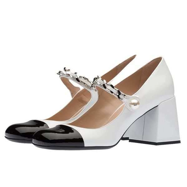 

dress shoes mixed colors patent leather pumps chic night club runway party women fashio buckle 7cm high heels zapatos de mujer, Black