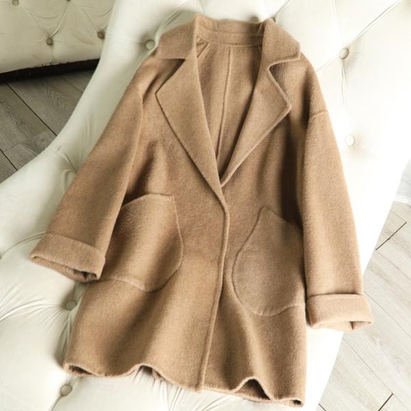 

women's wool & blends double-sided cashmere overcoat for winter 2021, Black