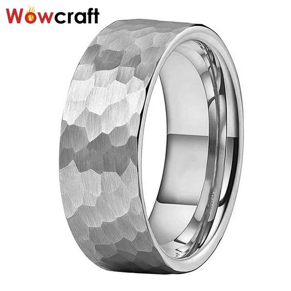

8mm tungsten carbide ring for men women wedding band pip cut hammered finish comfort fit size 5-15 rings, Slivery;golden