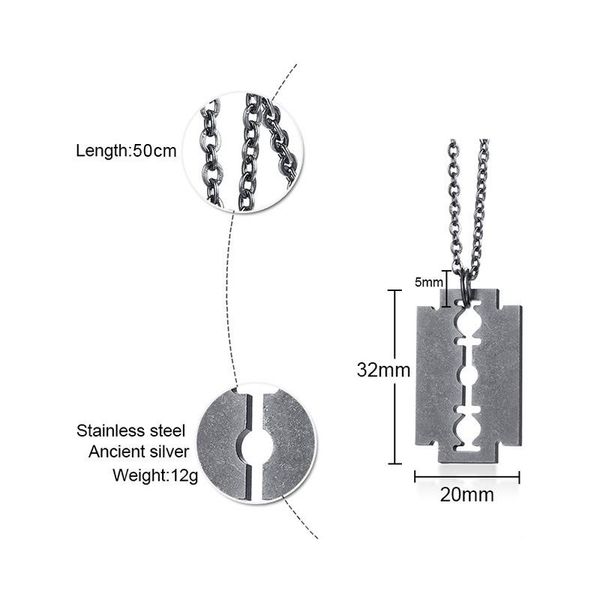 

silver necklace sell black color single women 32mm razor blade gift jewelry chains