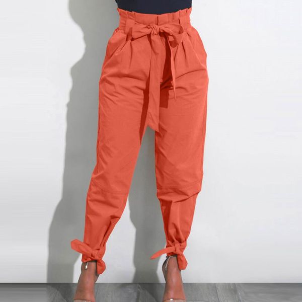 

women's pants & capris 2021 women loose ruffle bow high waist solid casual pocket spring ladies sash bottom, Black;white