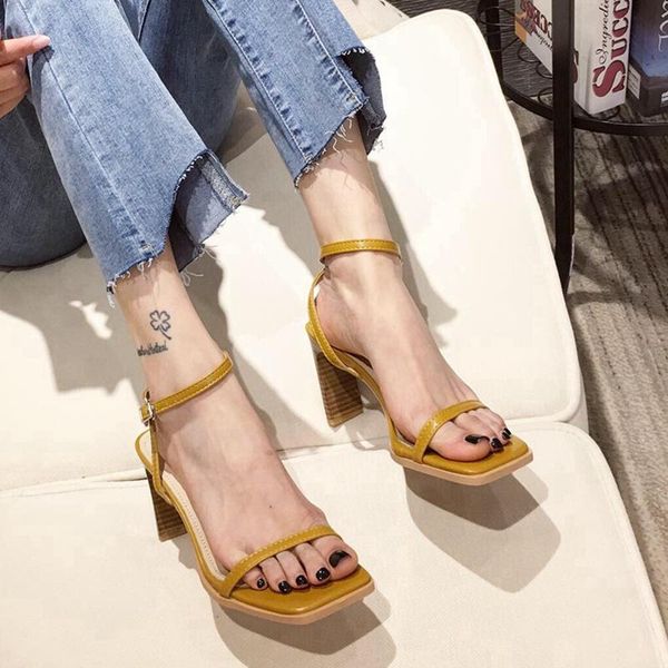 

sandals gladiator square high heels narrow band pumps shoes females summer 8.5cm heel open toe clip-on strappy, Black