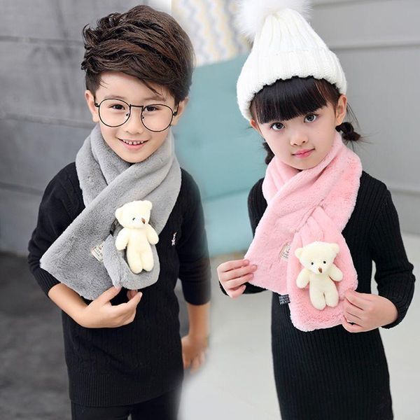 

scarves & wraps baby cute children short plush scarf girl boy collar warm women winter 2021 neck color pompoms, Red;brown