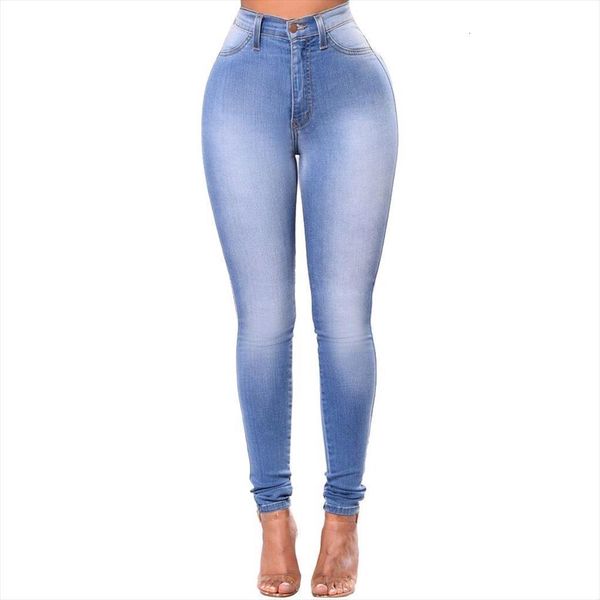 

fashion denim skinny trousers women jean high waist slim fit washed long pencil pants for female sky blue