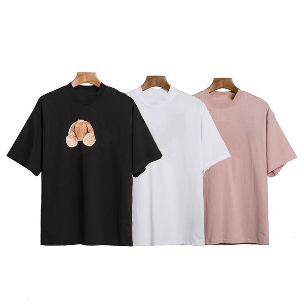 

brand pi women's bear t-shirts fashion short sve double yarn casual loose letter printed t-shirt for and women cotton blouse ladies shi, White