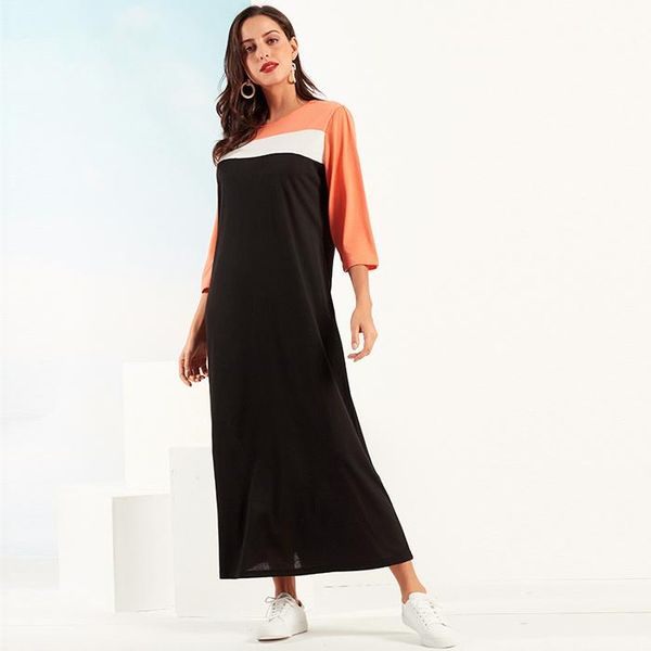 

casual dresses women's round neck knitted dress, trendy, coat, big brand, color matching, three quarter sleeves, summer, Black;gray