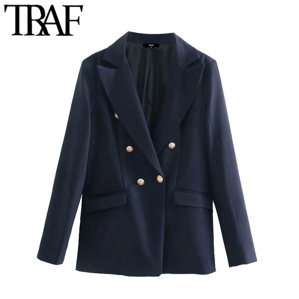 

traf women fashion with pockets double breasted blazer coat vintage long sleeve back vents female outerwear chic veste 210415, Black;brown