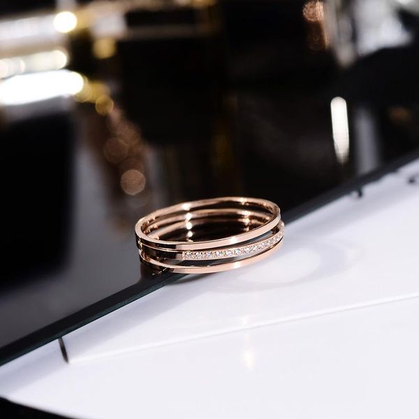 

cluster rings yun ruo pave zircon 3 layers rose gold color fashion titanium steel jewelry birthday gift woman never fade drop, Golden;silver
