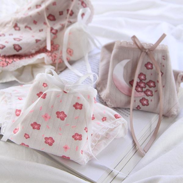 

women's panties plus size women cotton seamless floral briefs cute underwear kawaii lingerie breathable sweet lolita girl panty, Black;pink