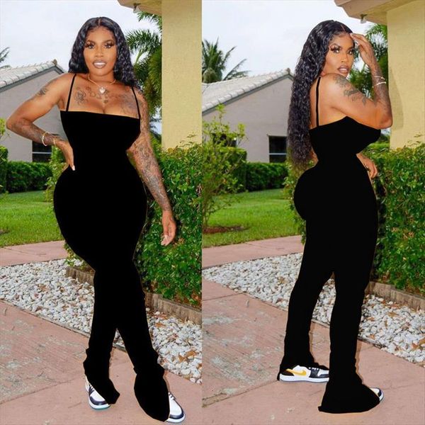 

bodycon stacked spaghetti strap womens rompers backless body overalls one peice ruched leggings pants club outfits, Black;white